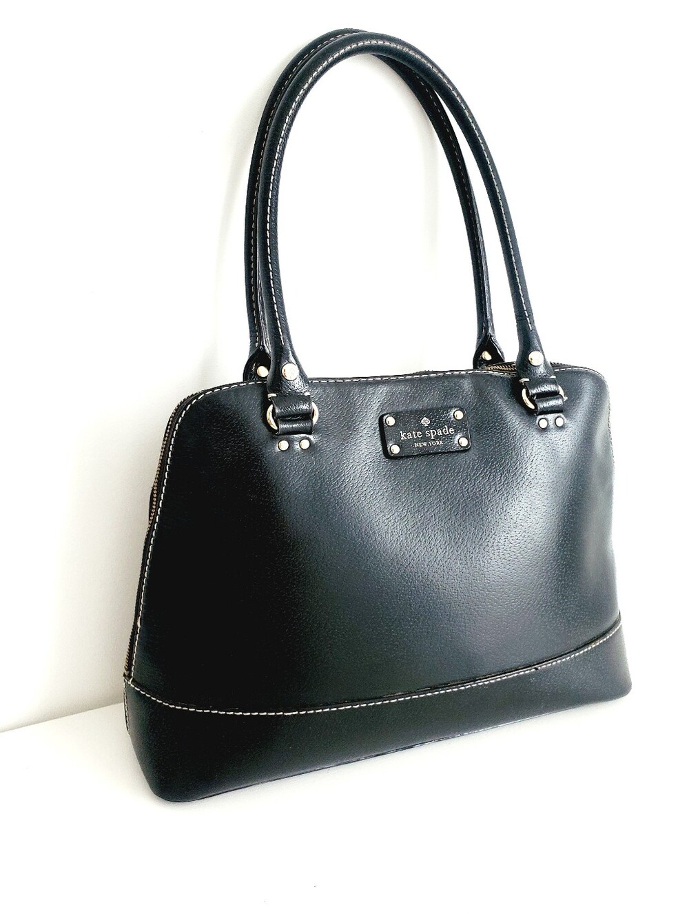 kate spade Black Leather Satchel with Polished Hardware